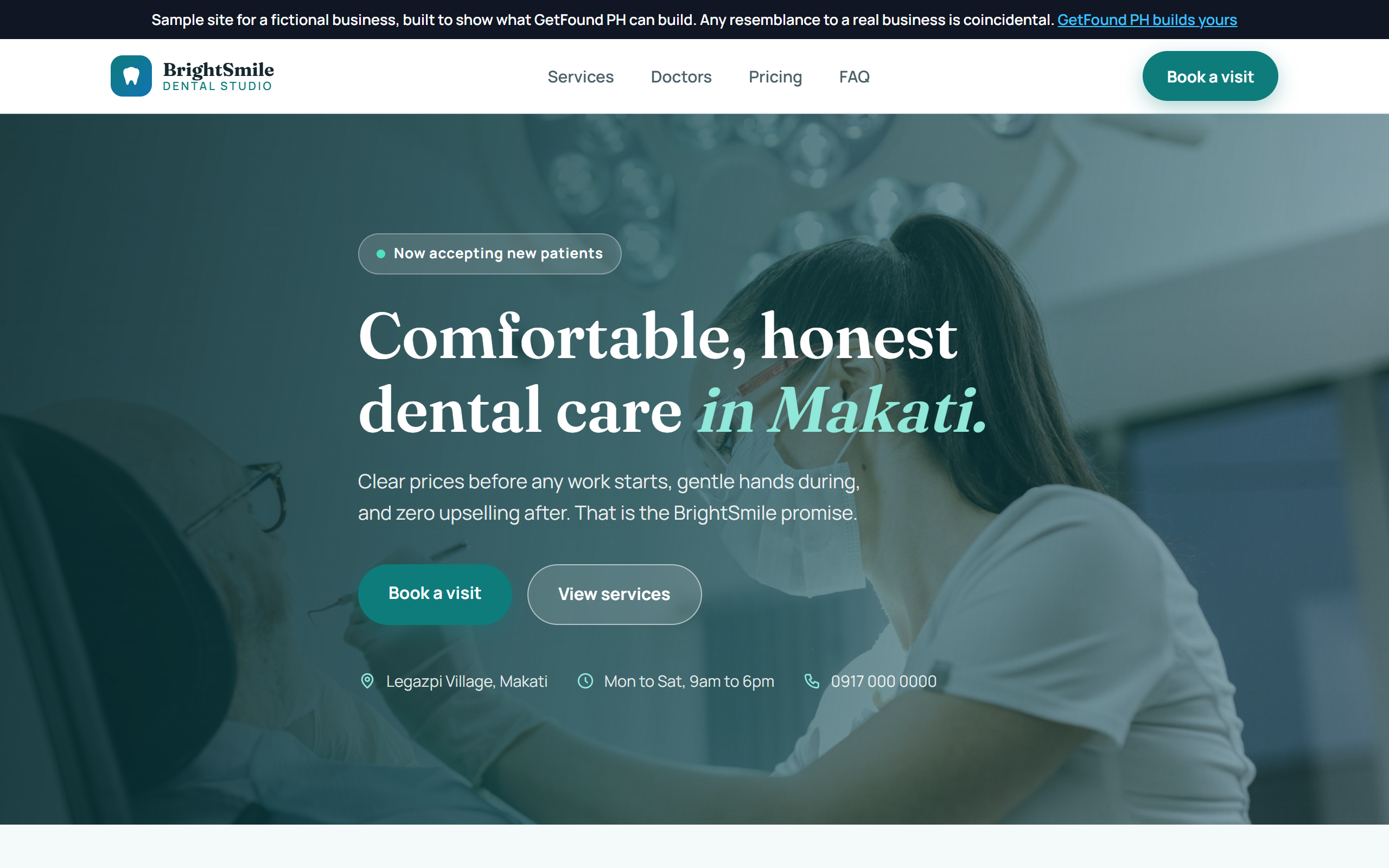 Sample full dental clinic website with booking