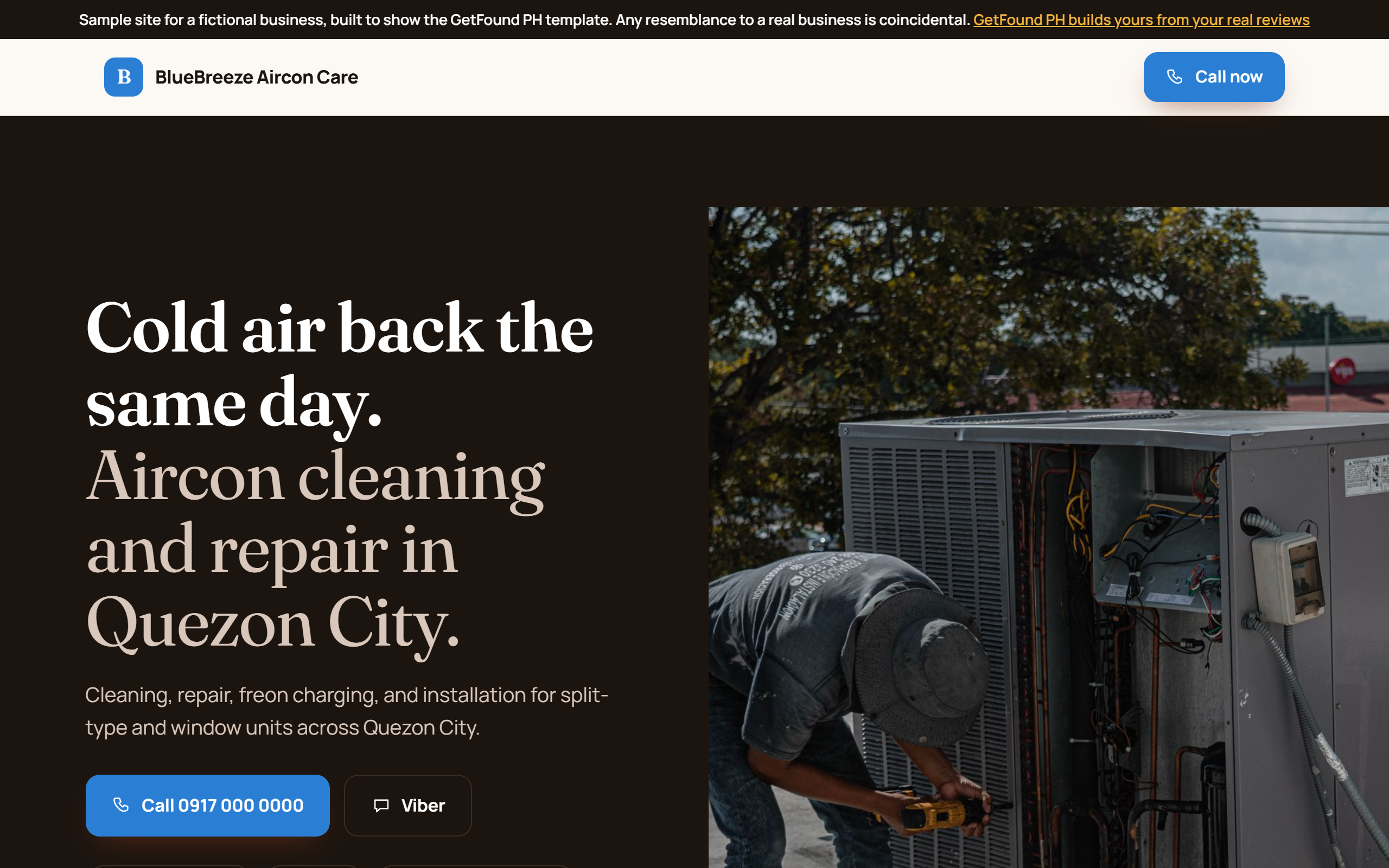 Sample aircon services website
