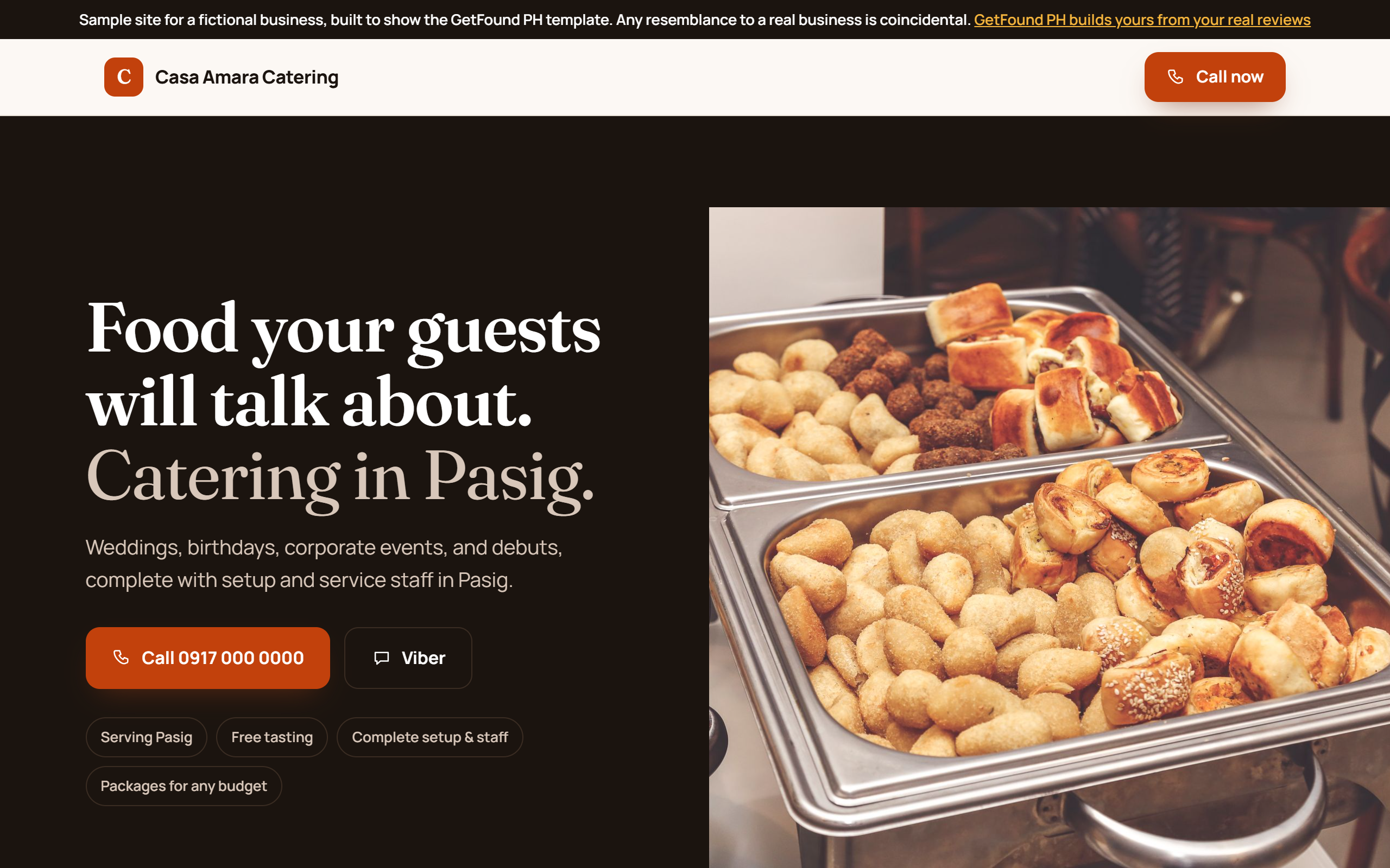 Sample catering website