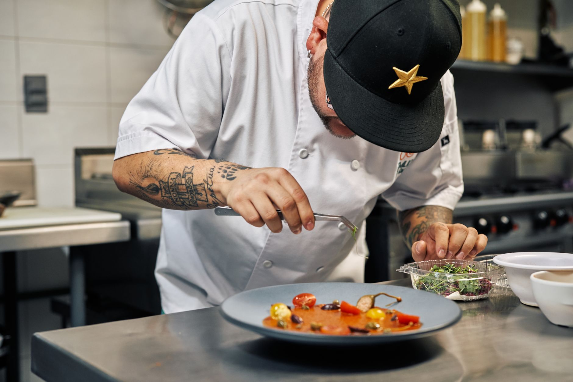 Chef plating a dish